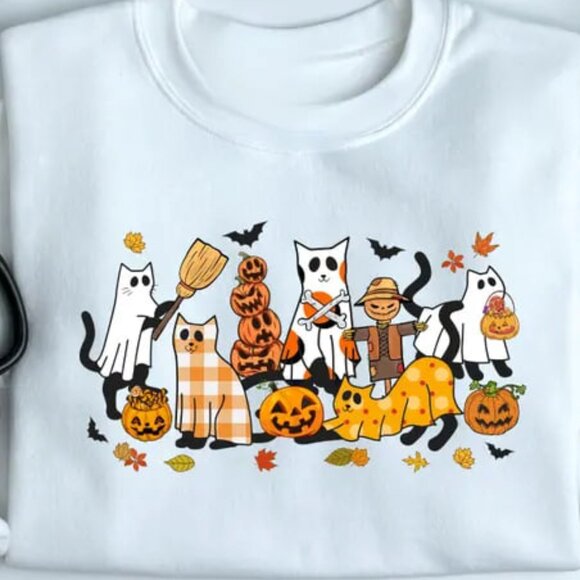Cat Halloween Tshirt, Ghost Cat Shirt, Halloween Cat - Picture 1 of 4